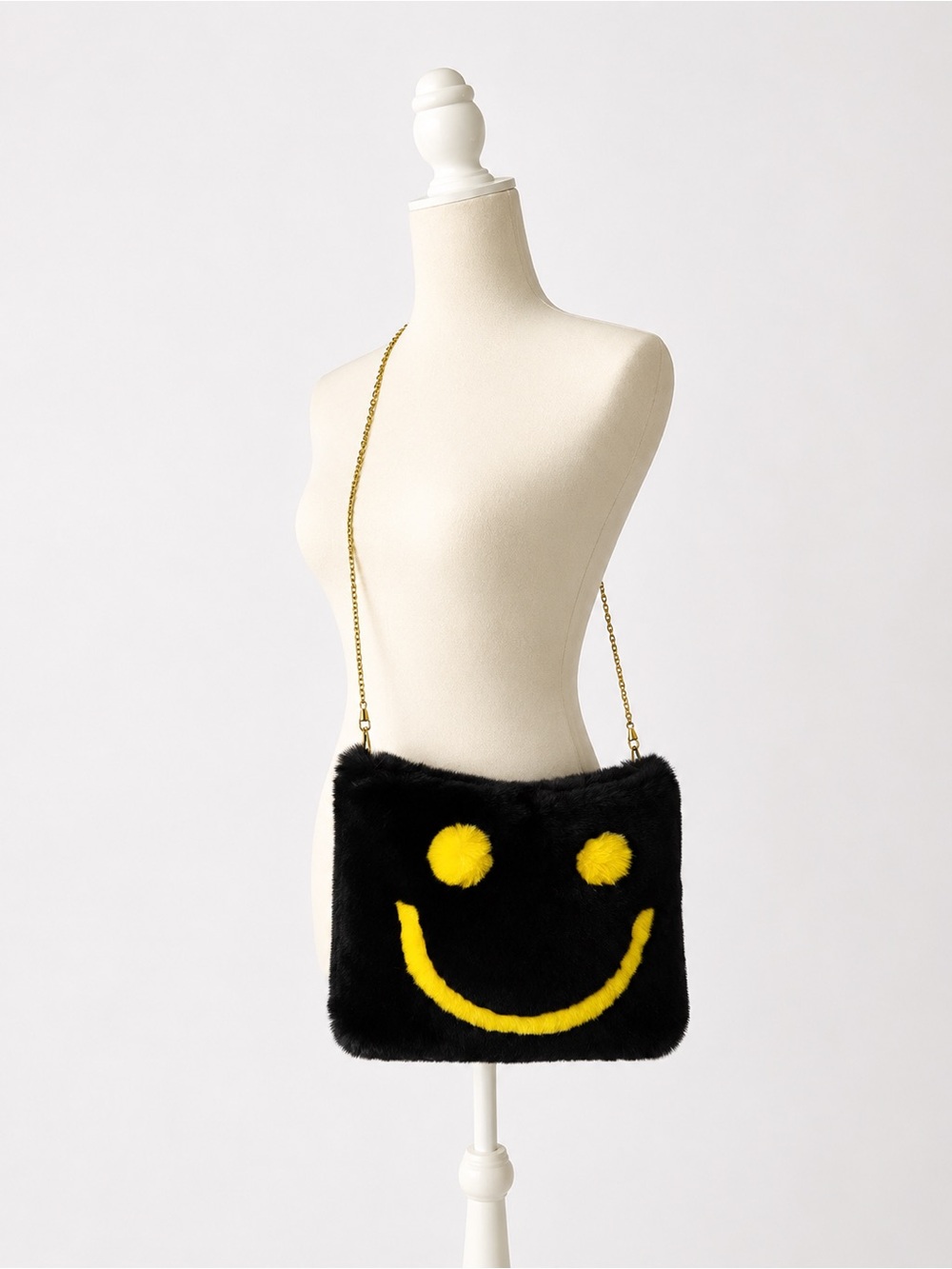 Smiley Face Faux Fur Crossbody & Tote Bag